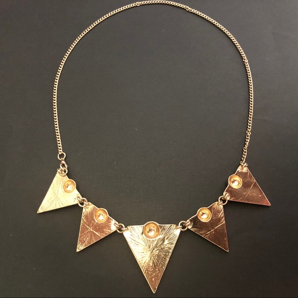 Statement Necklace | Gold & Black Triangles with Textured Gold - Picture 5 of 6